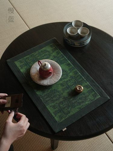慢蓝 | 香云纱茶席茶垫高级感中式手作复古双面茶室家用茶桌垫子