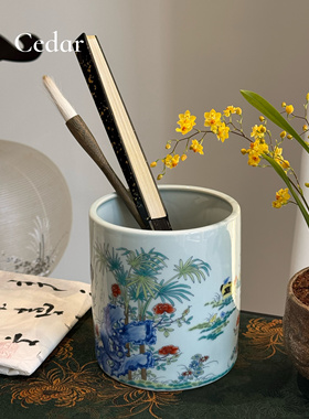 Cedar景德镇精美瓷器复古公鸡筷筒笔筒