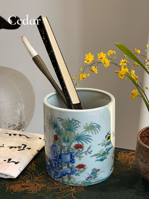 Cedar景德镇精美瓷器复古公鸡筷筒笔筒