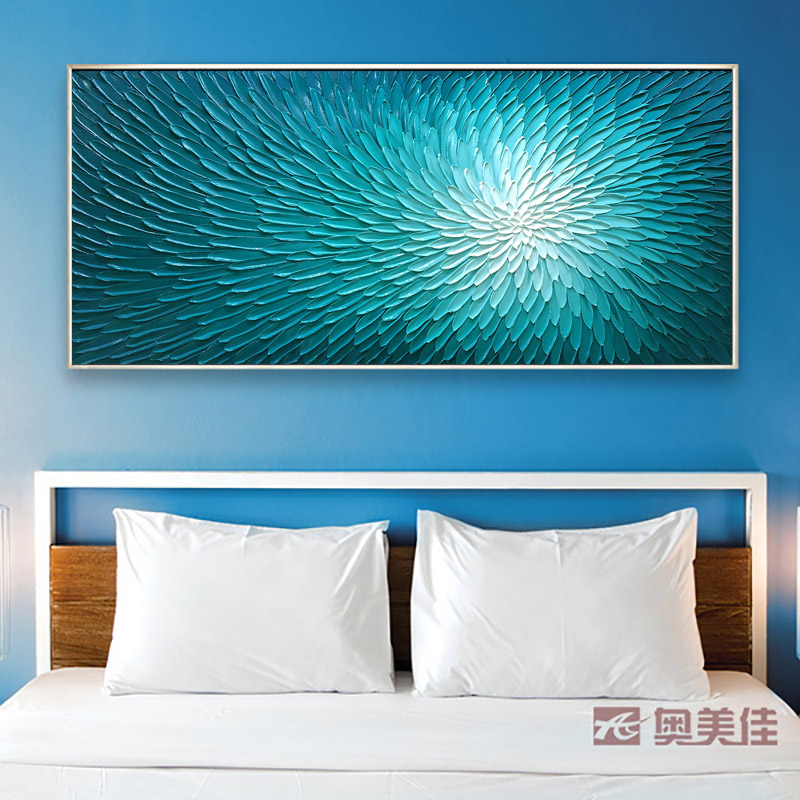 现代简约手绘油画玄关抽象装饰画楼梯边走廊过道横版肌理挂画绽放图片