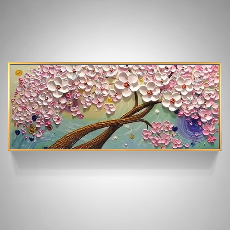 纯手绘油画办公室客厅卧室装饰画别墅酒店会所宾馆抽象立体发财树图片