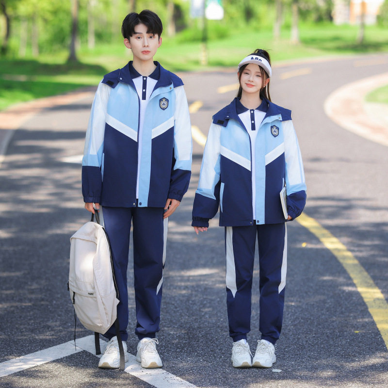 学生运动会校服三件套秋冬装加厚冲锋衣外套学院风初中生班服