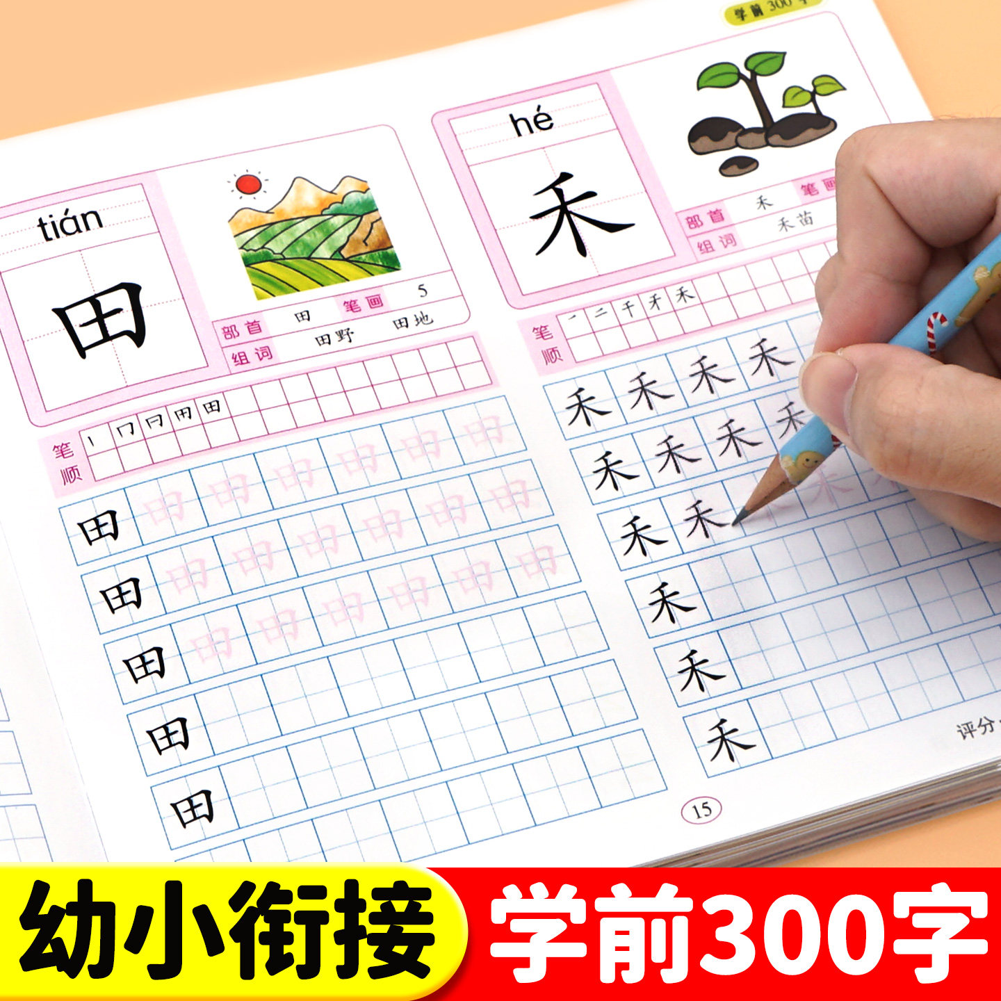 学前300字 汉字描红本幼小衔接儿童练字帖幼儿学前认字识字书大班中班学前班幼升小练习册幼儿园一年级笔顺笔画偏旁汉子描红练字本