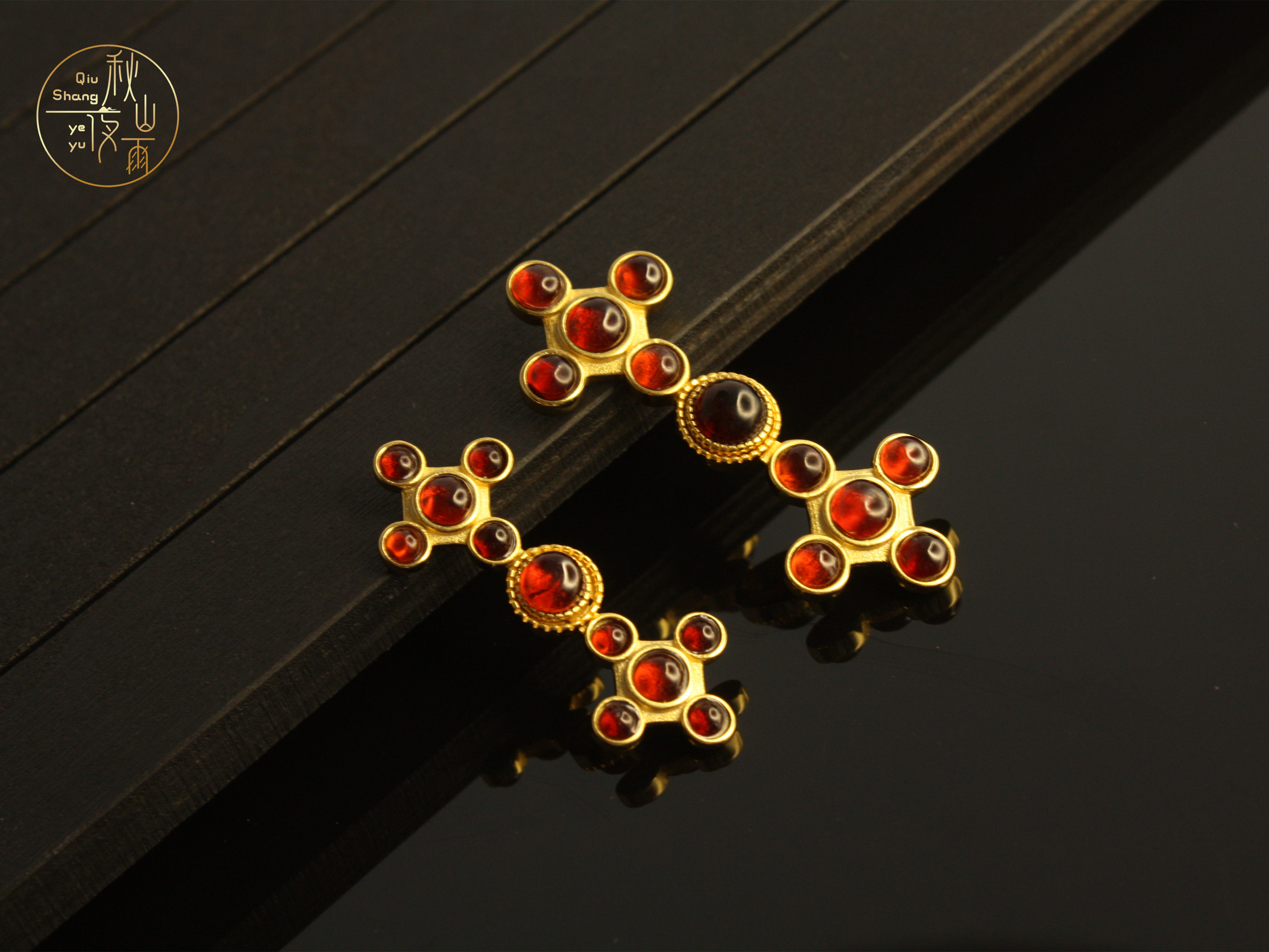 秋山夜雨 复原明代金镶宝永结同心子母扣方胜纹银镀金汉服配饰扣