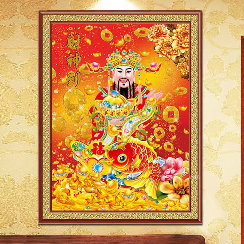 钻石十字绣新款满钻点贴钻石画新中式喜庆财神爷到客厅画粘砖石秀