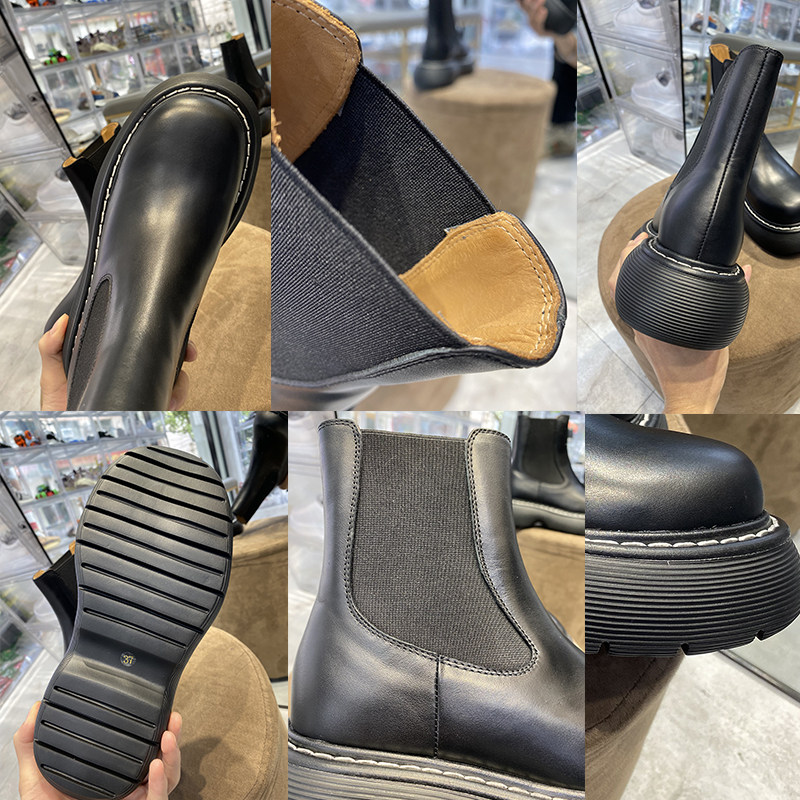 INSIDE AND OUTSIDE LEATHER PLATFORM CHELSEA BOOTS WOMENS 2024 AUTUMN AND WINTER NEW COWHIDE PLATFORM BIG TOE BOOTS WOMENS PLUS