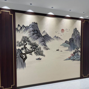 刺绣无缝壁布现代中式山水