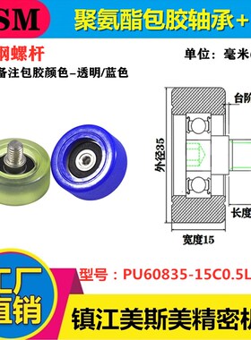 美斯美带轴包胶轴承蓝色聚氨酯轴承滑轮静音PU60835-15C0.5L10M8