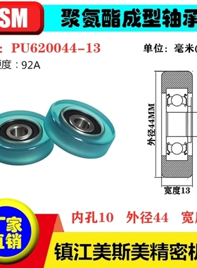 美斯美蓝色包胶轴承滑轮92A聚氨酯滚轮静音耐磨MSM-PU620044-13