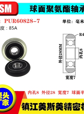 美斯美球面包胶轴承滑轮85A聚氨酯压线轮静音耐磨MSM-PUR60828-7