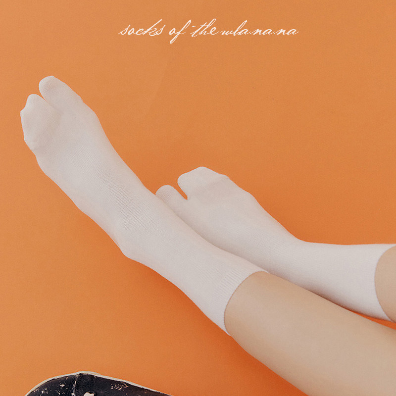 白色分趾袜中筒袜子女夏薄纯棉猪蹄袜ins风韩日系搭木屐鞋二趾袜