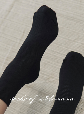 夏季薄款纯棉中筒袜子女镂空网眼透气基础款吸汗无骨黑色短筒袜