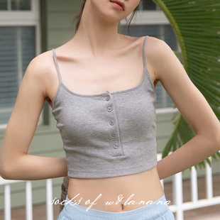 可外穿带胸垫内搭打底亨利领棉质内衣 吊带背心女抹胸针织白色夏季