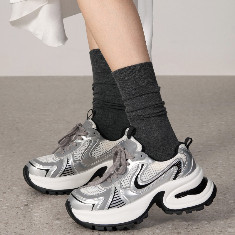 堆堆袜子女深灰色长筒袜纯棉高筒日系美腿小皮鞋网红款中筒无骨