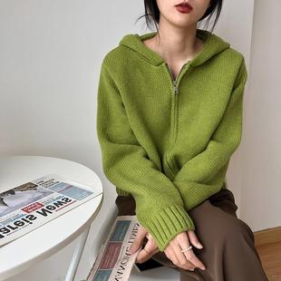 女秋冬新款 遇见拉链连帽针织开衫 级感韩系毛衣女加厚上衣外穿潮
