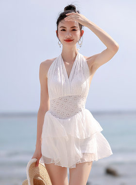 钩花蕾丝女连体裙式显瘦泳衣