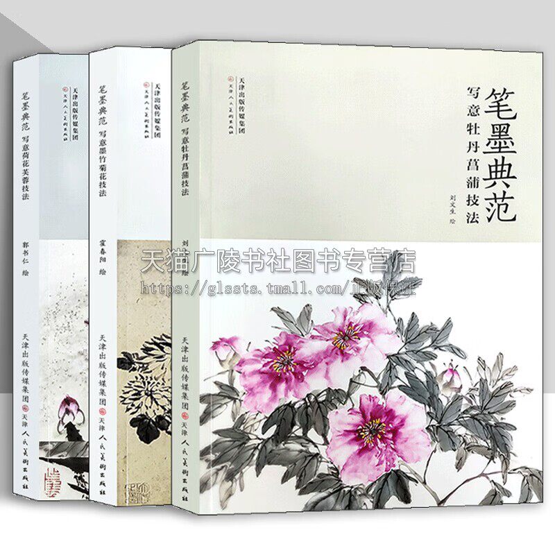笔墨典范 全3册 写意墨竹菊花技法 写意牡丹菖蒲技法 写意荷花芙蓉技法 画国画技法丛书 写意画花卉画教学书籍 天津人美
