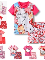 Hello kitty, хлопковая мультяшная детская пижама, комплект, короткий рукав