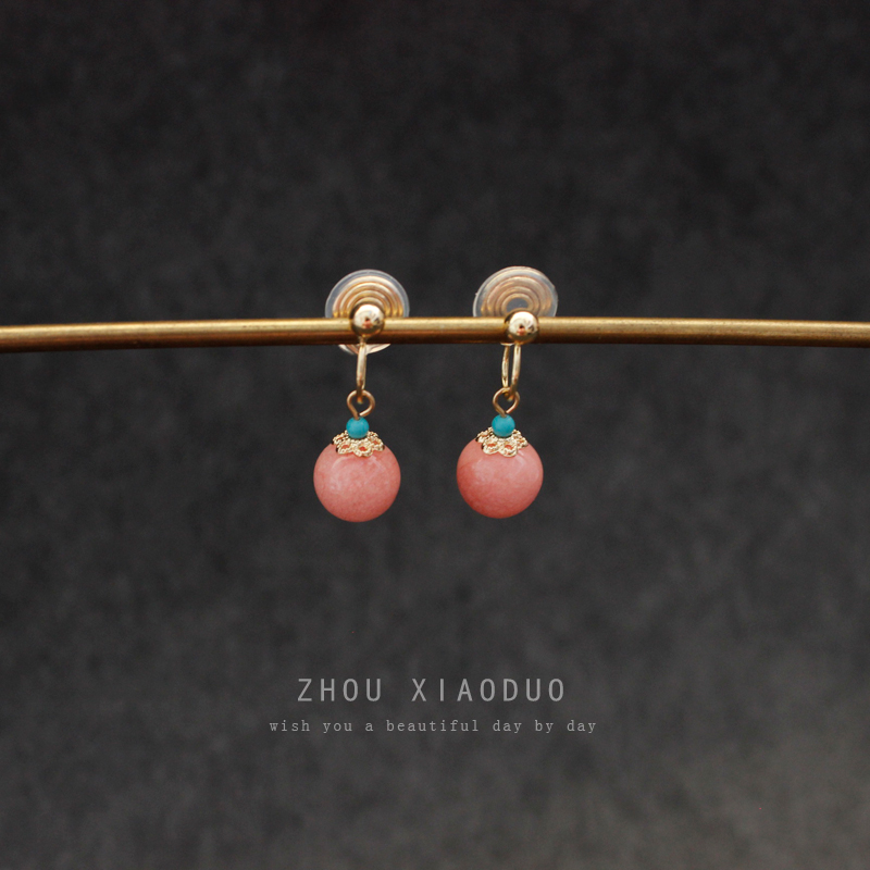 复古国风桃花粉红耳饰