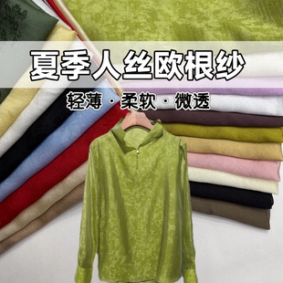 夏季新中式人丝欧根纱提花透明衬衫面料竹子雪花汉服薄纱服装布料