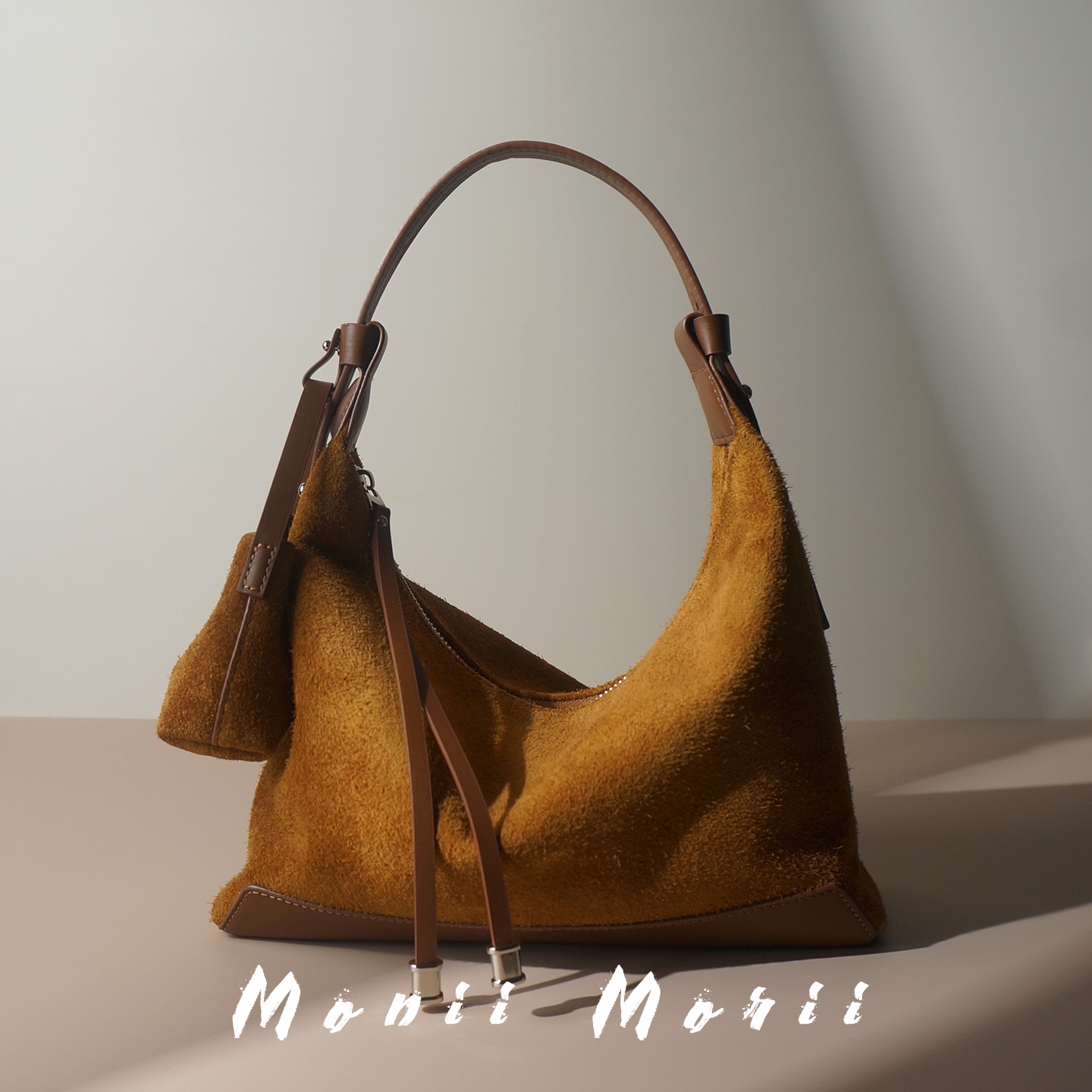 怪兽君小众复古磨砂牛皮腋下包