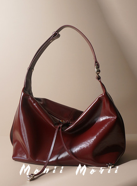 怪兽君包包2025新款复古真皮饺子包单肩托特包可斜挎高级感油蜡皮