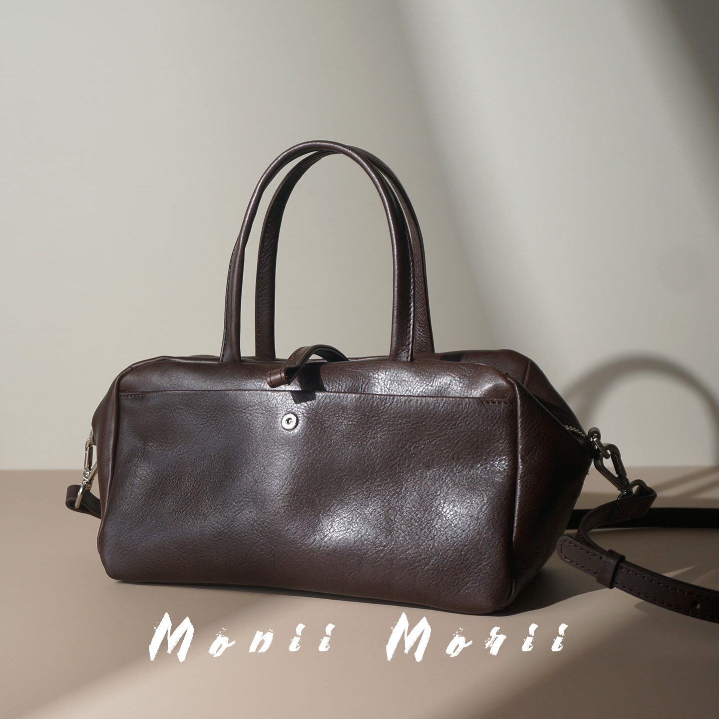 怪兽君小众真皮小方包植鞣皮保龄球包手拎包复古斜挎包高级感包包