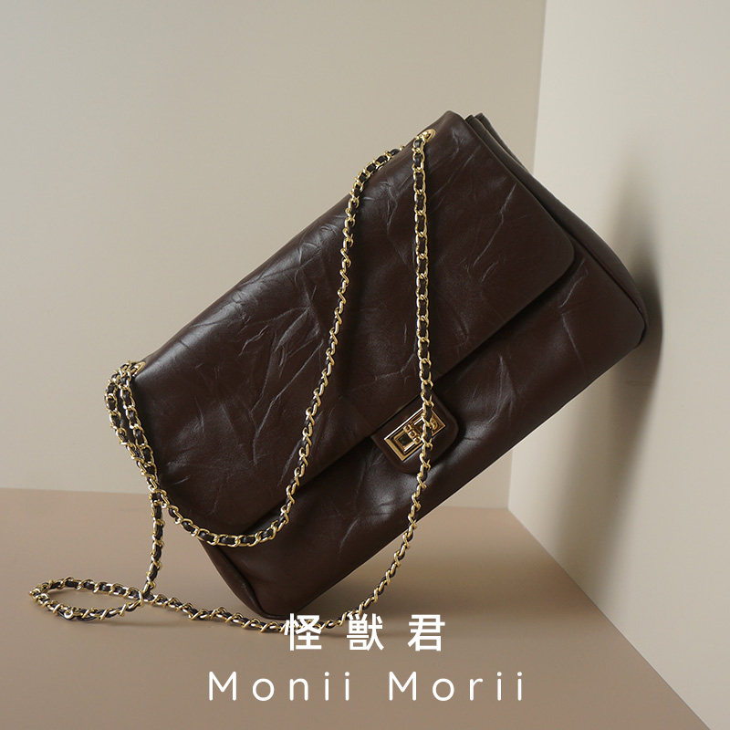 怪兽君包包2025新款真皮通勤腋下包褶皱头层牛皮邮差包质感链条包,箱包皮具/热销女包/男包,腋下包,淘宝优惠券,粉丝福利购,淘宝优惠卷