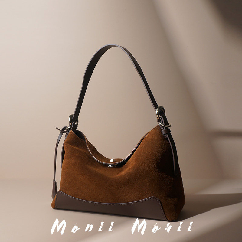 怪兽君法式高级感磨砂牛皮腋下包通勤单肩包女包包斜挎包真皮手提