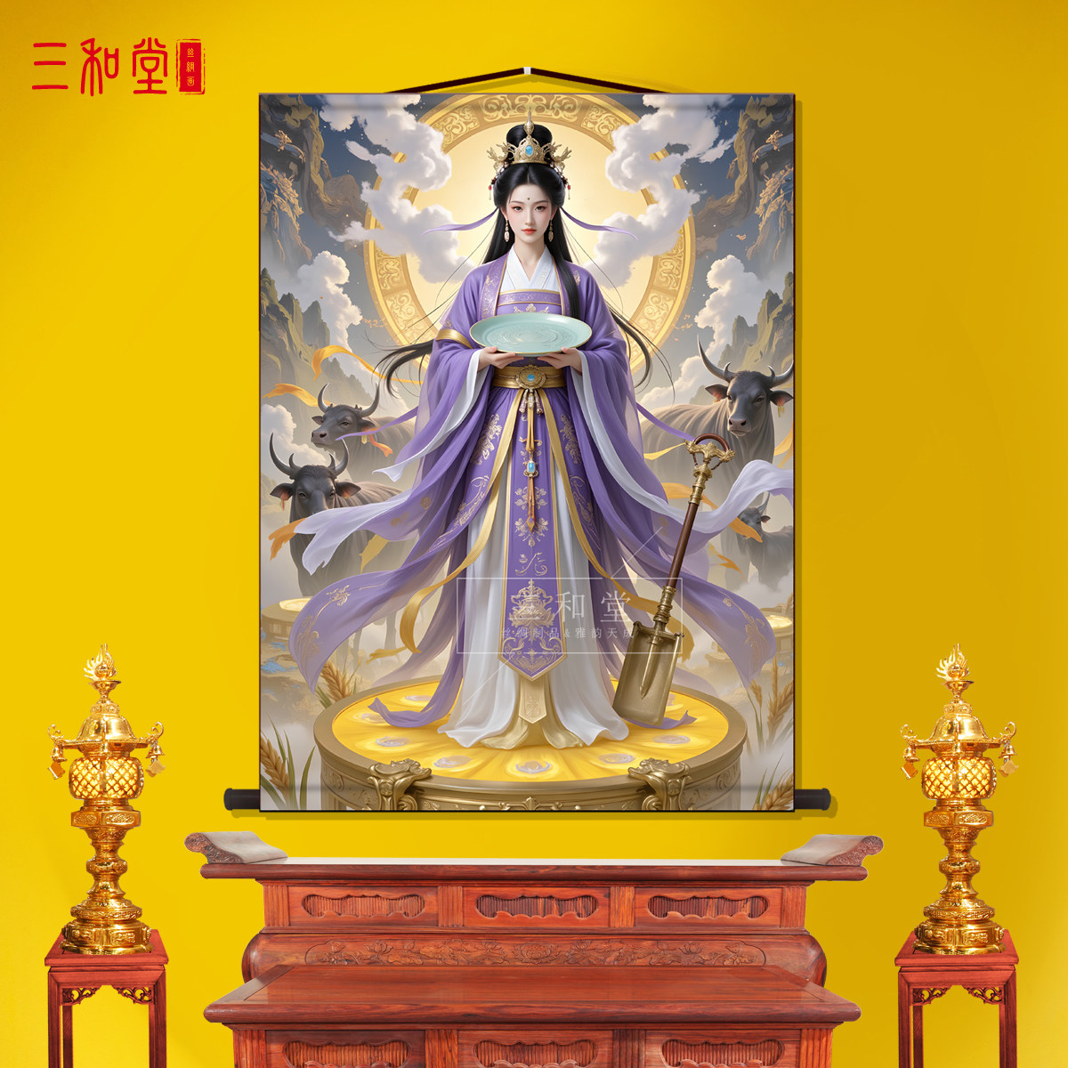 后土娘娘画像承天效法玄关挂画