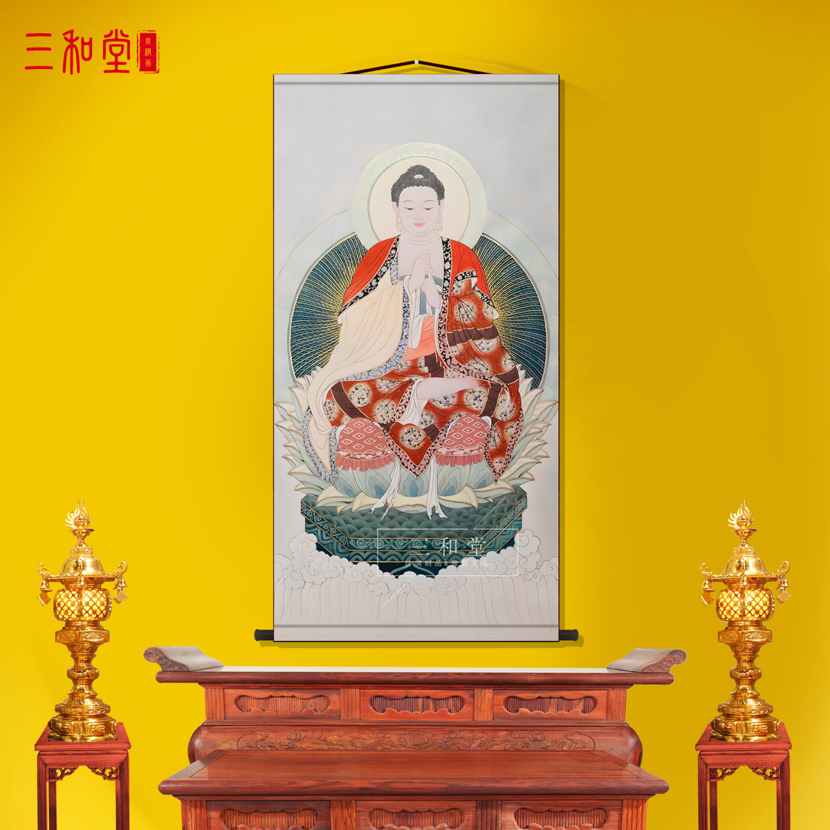 大日如来佛像客厅卷轴挂画新中式佛家禅意装饰画丝绸布画国画挂轴