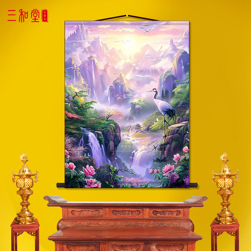 仙家堂口山水画仙鹤人间仙境