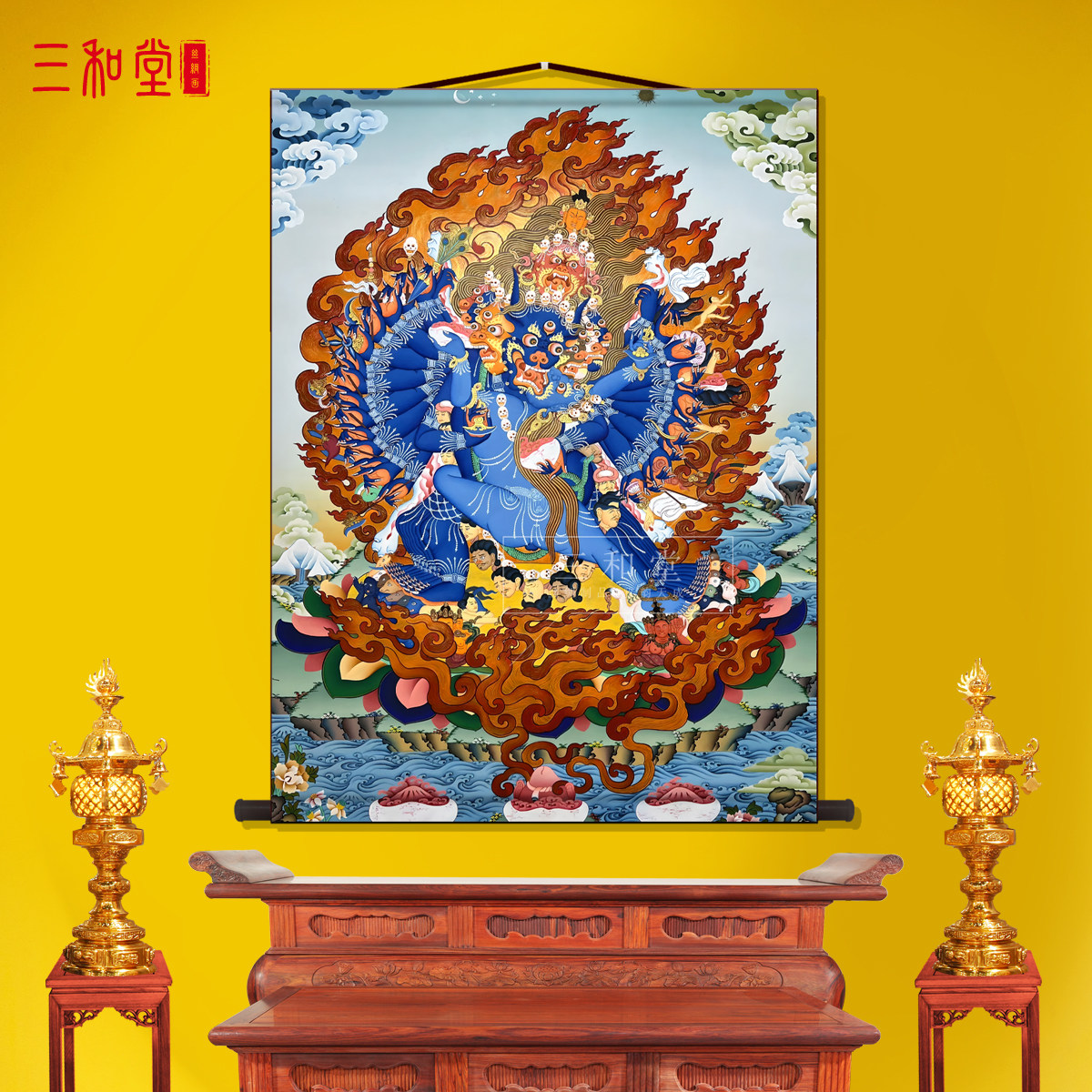 大威德金刚挂画西藏密宗唐卡佛像图片