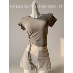 显瘦泳衣女分体平角裤 气质显白修身 气奶咖 度假温泉2026新款 元