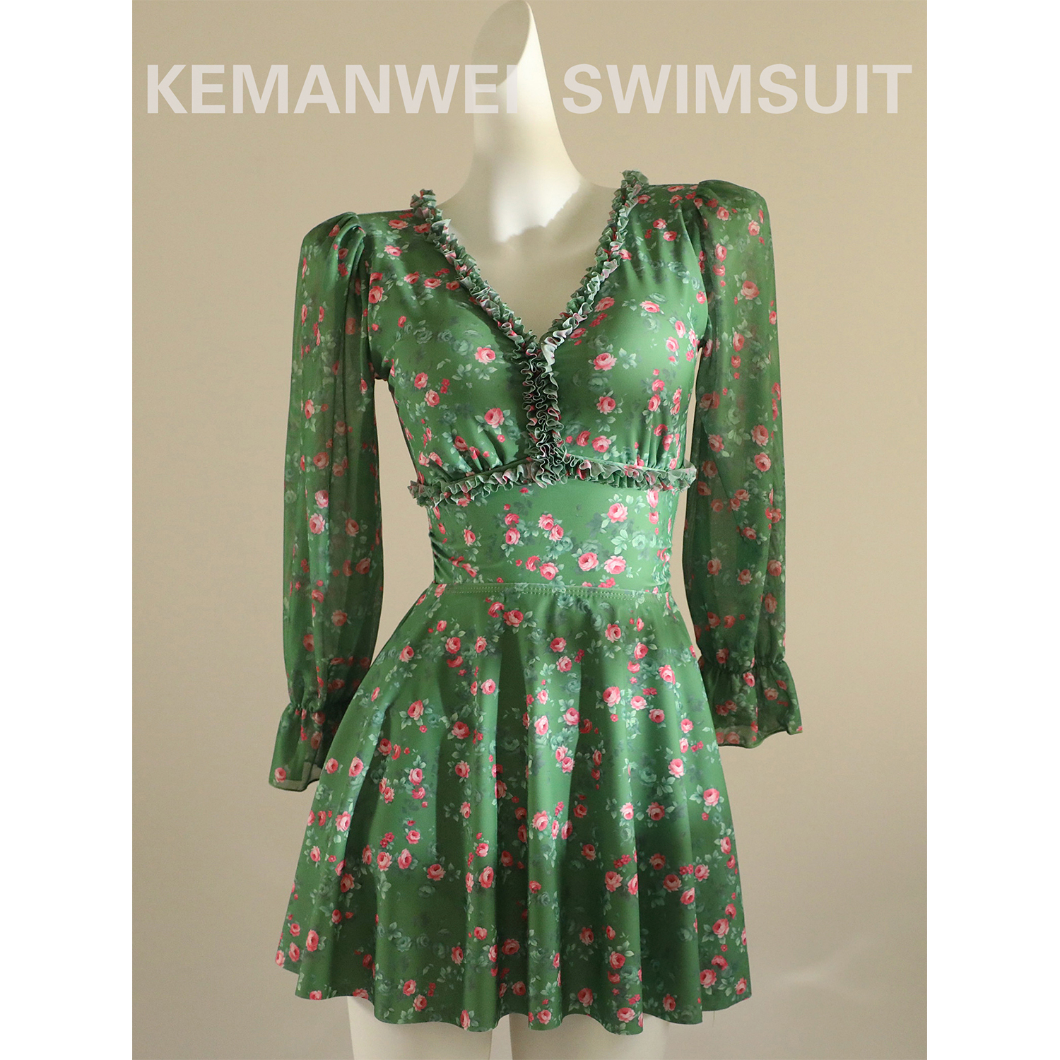 微胖女孩显瘦遮肉保守泳衣两件套