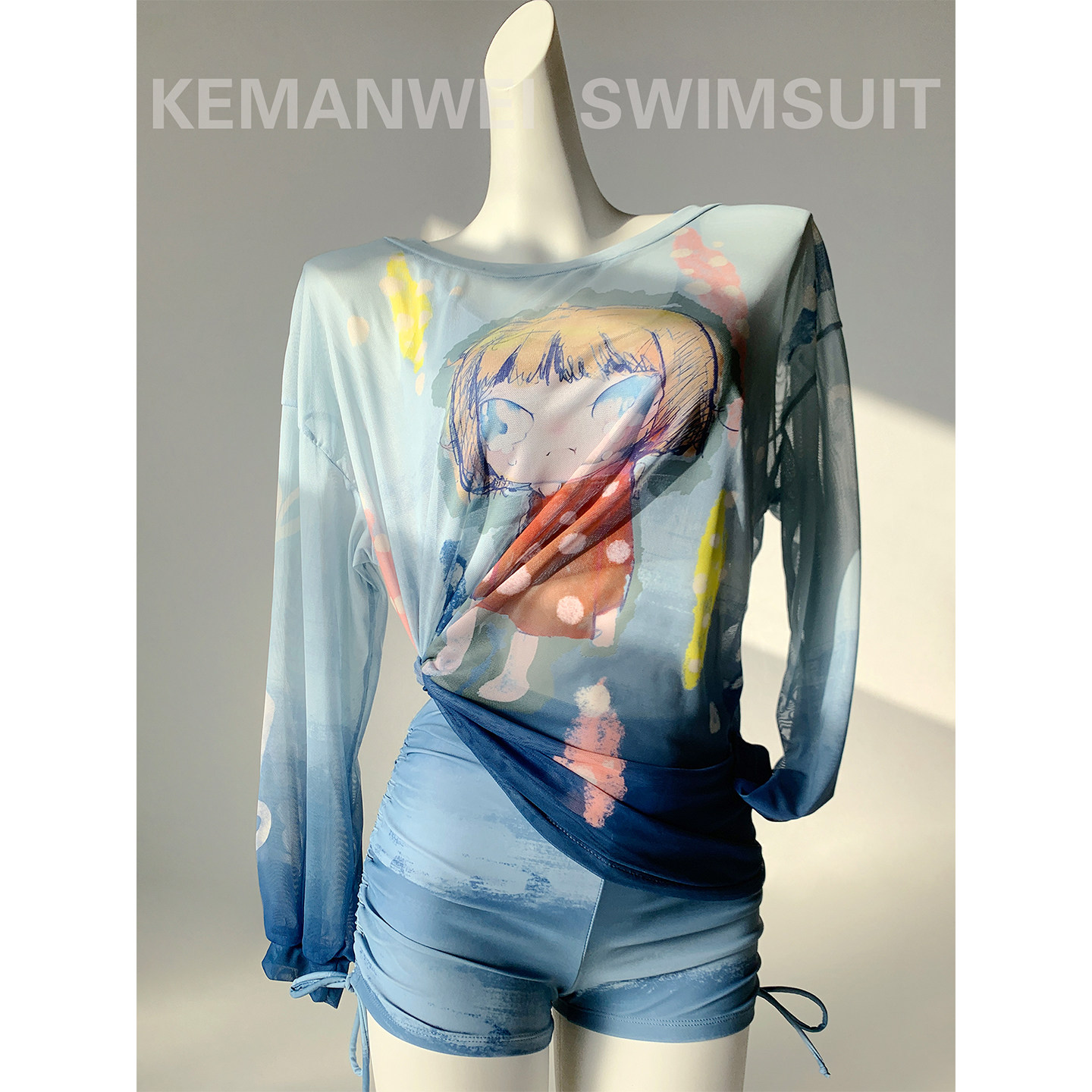 【澄澈海蓝】卡通少女系显白三件套泳衣女分体遮肉显瘦泡温泉新款