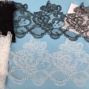 辅料 DIY服装 28CM宽黑白色鱼线刺绣花边 精美蕾丝花边