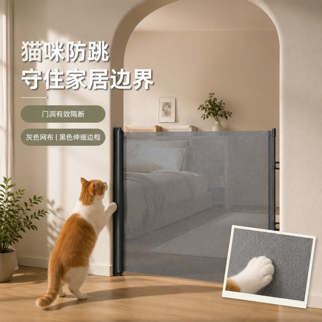【严选】防猫跑围栏免打孔伸缩宠物挡板房门隔断小型猫咪栅栏跨境