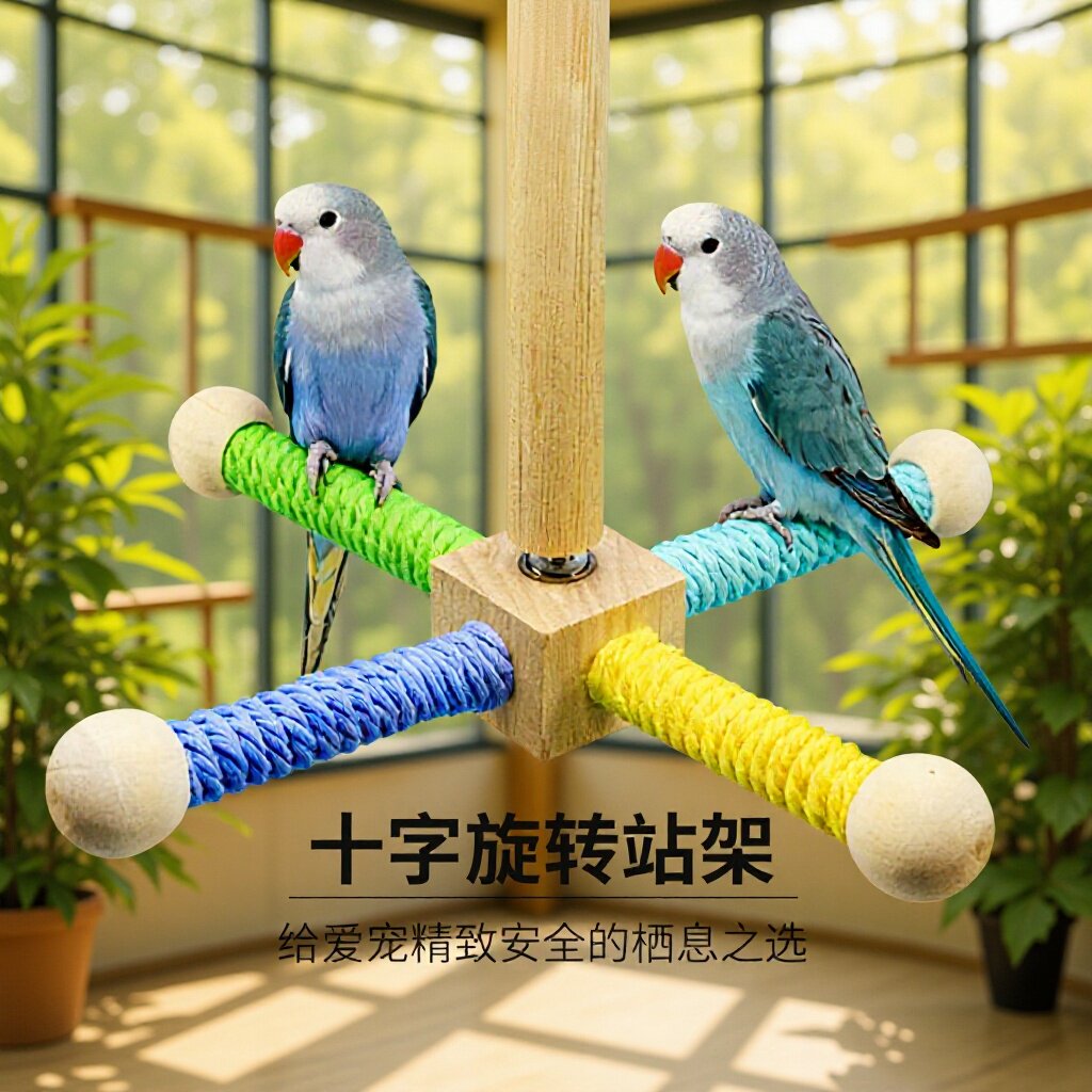 鹦鹉马卡龙旋转十字站架解闷虎皮牡丹玄凤鸟磨牙悬挂站杆鸟用玩具
