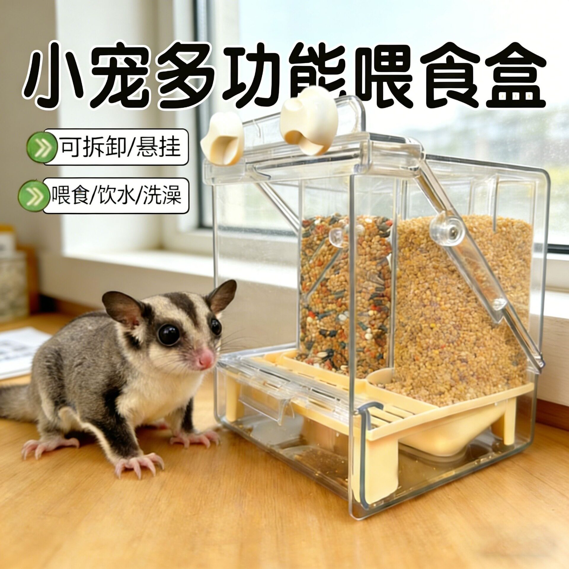 跨境蜜袋鼬喂食器喂食饮水洗澡盆全景仓鼠花枝鼠松鼠休息台代发ZR