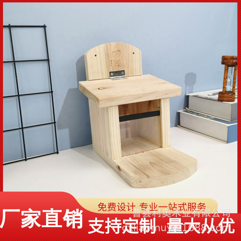 跨境现货木质仓鼠松鼠喂食窝喂食器木屋可开粮库小型宠物休息平台