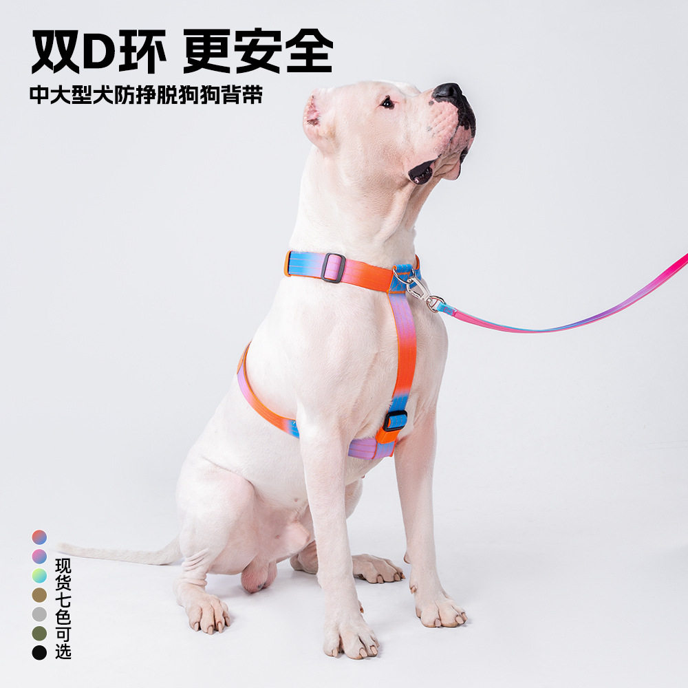 跨境专供新款狗狗胸背加厚把手宠物胸背防爆冲渐变牵引绳狗绳批发