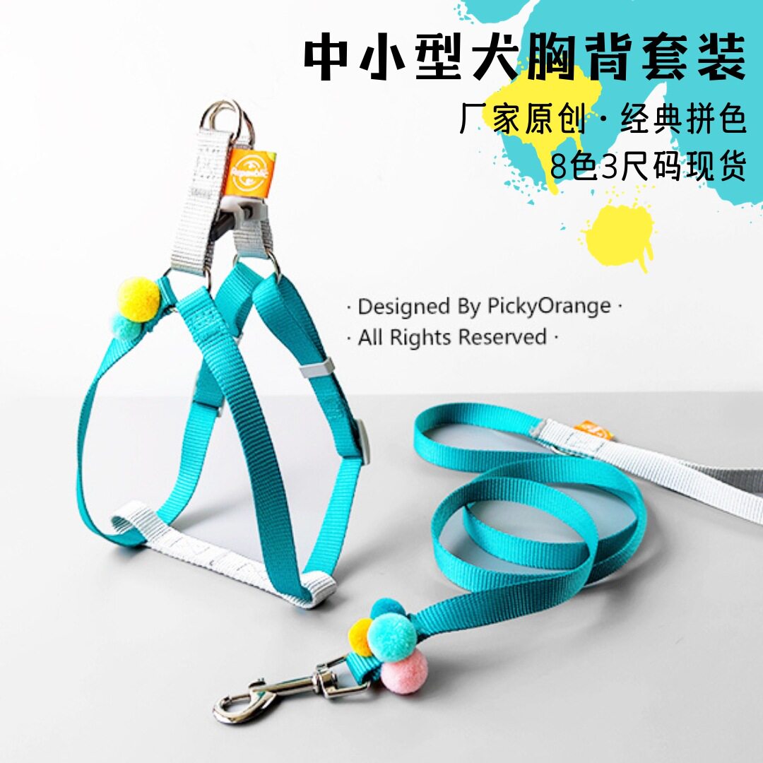套装狗绳狗链亚马逊跨境狗狗用品宠物用品遛狗牵引胸背撞色p绳
