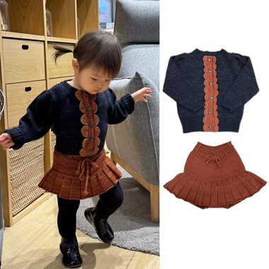 2025秋冬Mp新款女童宝宝针织开衫毛衣外套百褶裙裙裤两件套裙子