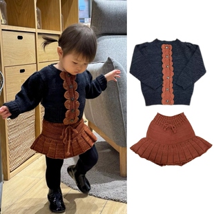 2025秋冬Mp新款女童宝宝针织开衫毛衣外套百褶裙裙裤两件套裙子