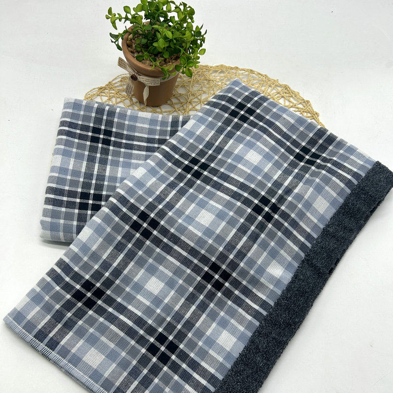 洁玉质朴格子双层单面纯棉枕巾