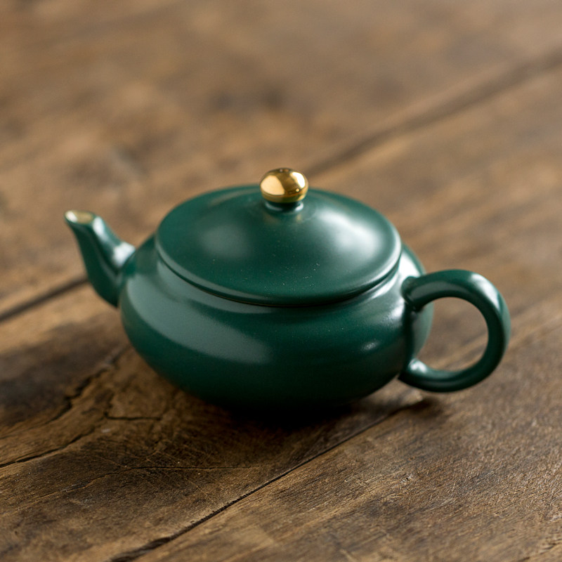 唐月窑功夫茶具办公白瓷茶壶羊脂玉泡茶壶家用创意手绘描金陶瓷壶