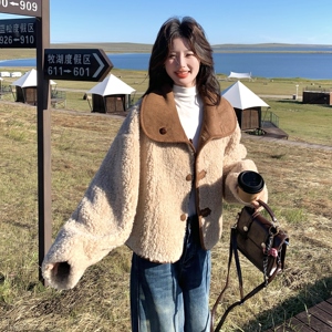 咖色美拉德羊羔毛外套女短款2025秋冬新款韩系时尚两面穿皮毛一体图片
