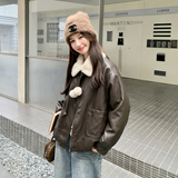 已出货秋冬新款毛领内加绒毛球装饰皮衣外套8165p195k298，女装皮衣，浙宝186