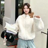 毛绒冬季外套女2025新款小个子羊羔毛甜美立领温柔可爱设计感上衣，女装羊羔毛/颗粒绒，浙宝186